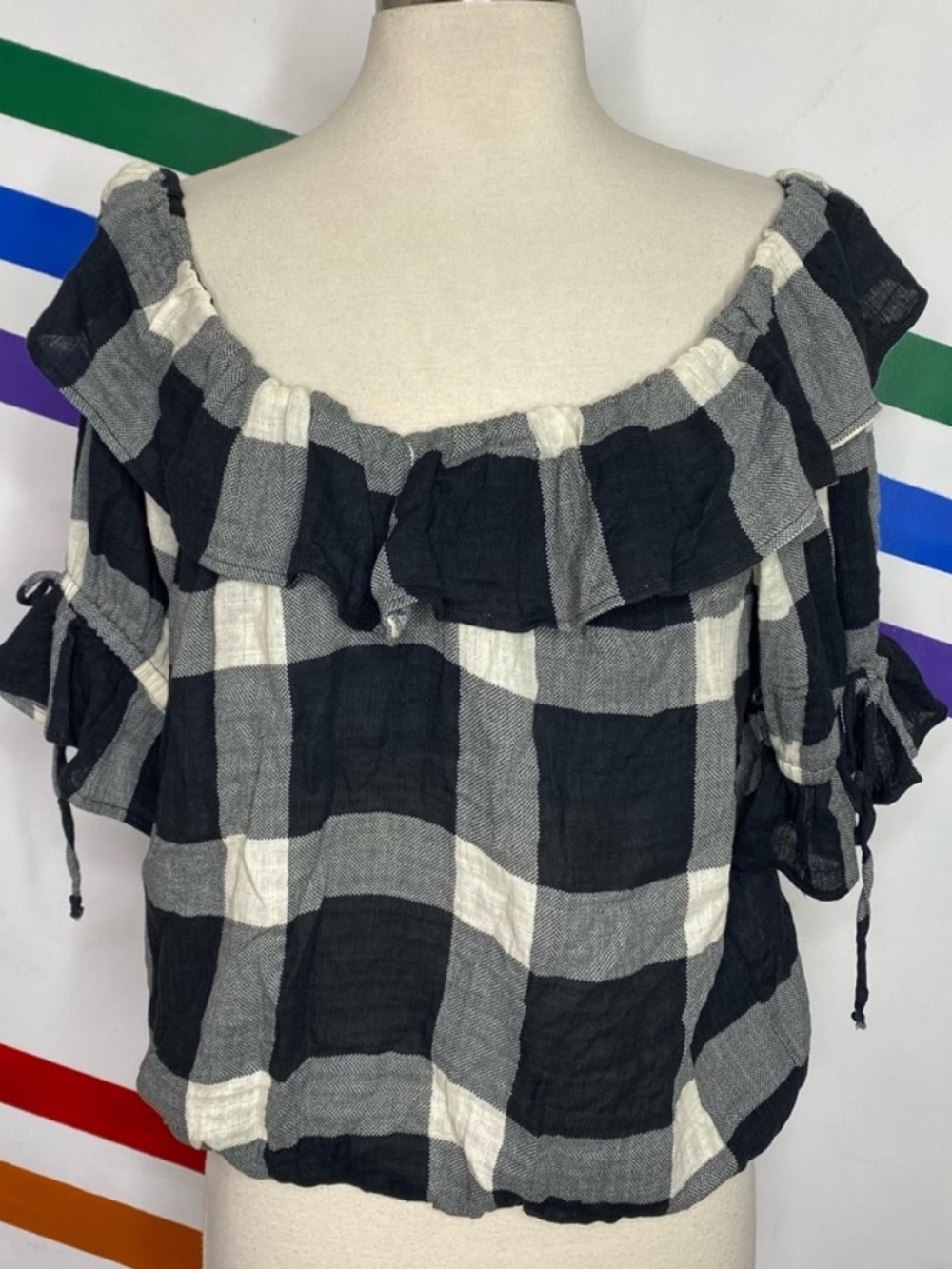 Anthropologie Porridge Gingham Off-the-Shoulder Ruffle Top - NWOT Medium